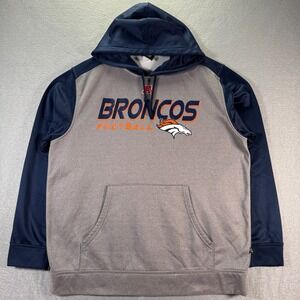 Denver Broncos Hoodie Sweatshirt Men Large Gray Blue NFL‎ Team Apparel Fleece